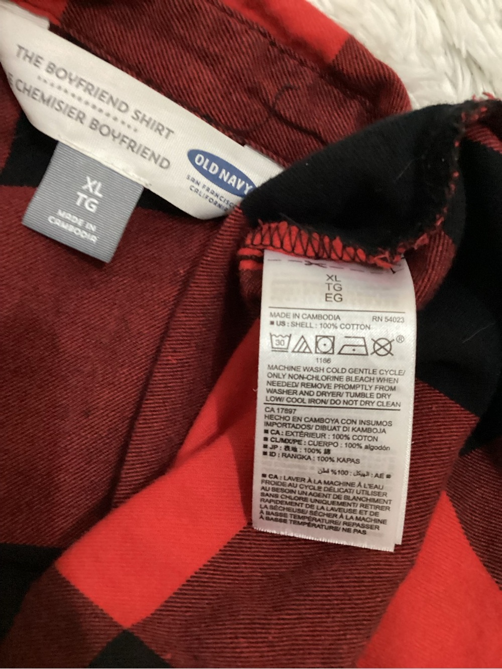 Old Navy Red & Black Buffalo Plaid Boyfriend Shirt XL Oversized Flannel - Picture 6 of 11